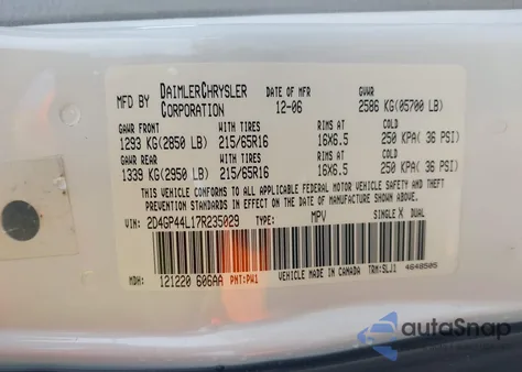 2007 Dodge Grand Caravan Sxt from USA, damaged, VIN 2D4GP44L17R235029